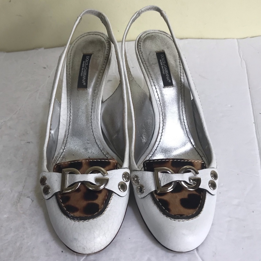 Dolce & Gabbana Leather Animal Print Sling Back Shoes Pumps Pony Hair Round Toe